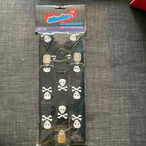Black with Skull and Cross Bones Wheelies suspenders (one size) New in Package